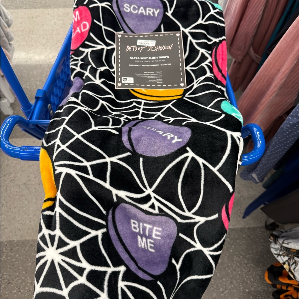 Betsey Johnson Cobweb Candy Hearts Halloween Throw Blanket